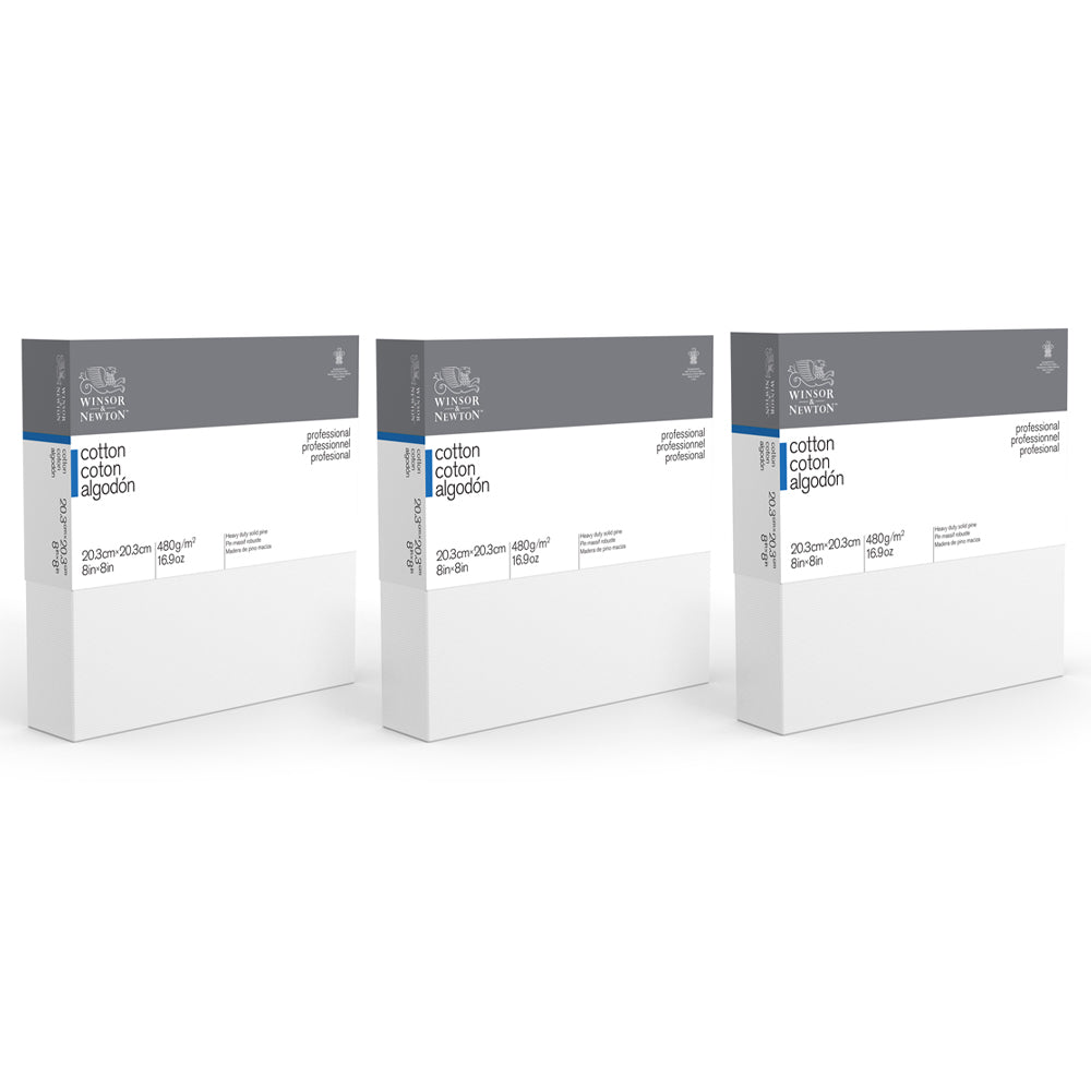 3PK Winsor & Newton Professional 1.5" Thick Edge 8x8" Cotton Canvas - White