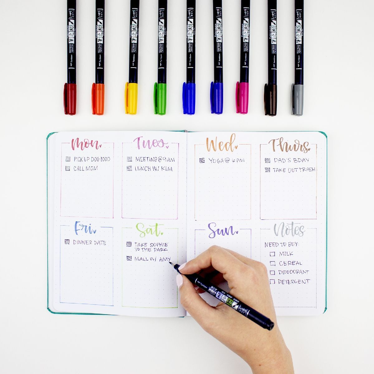 10pc Tombow Fudenosuke Hard Tip Brush Pen Drawing Set