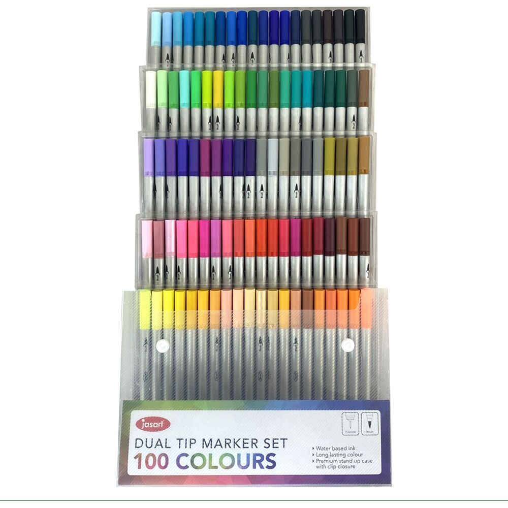 100pc Jasart Dual Nib Tip Colour Marker Set Art/Craft