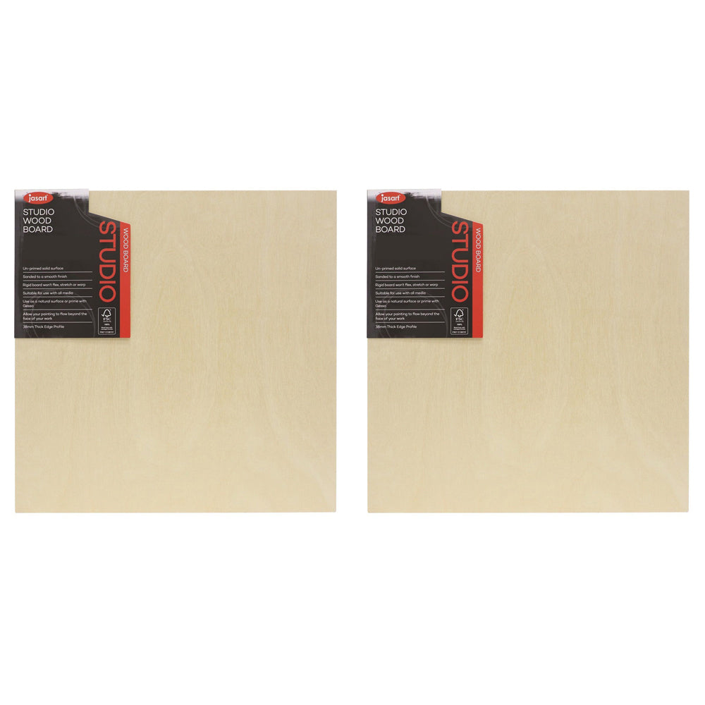 2PK Jasart Studio Artist Board 1 1/2" Thick Edge 12x12" Wooden Board