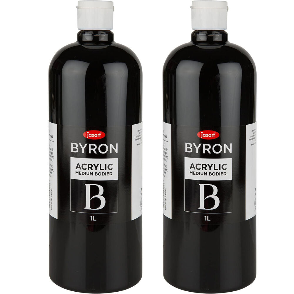 2PK Jasart Byron 1L Acrylic Paint Bottle Medium-Bodied - Black