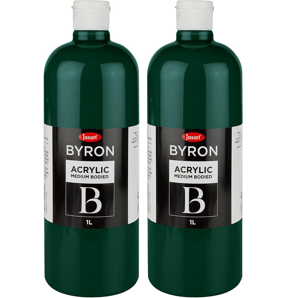 2PK Jasart Byron 1L Acrylic Paint Bottle Medium-Bodied - Green Deep