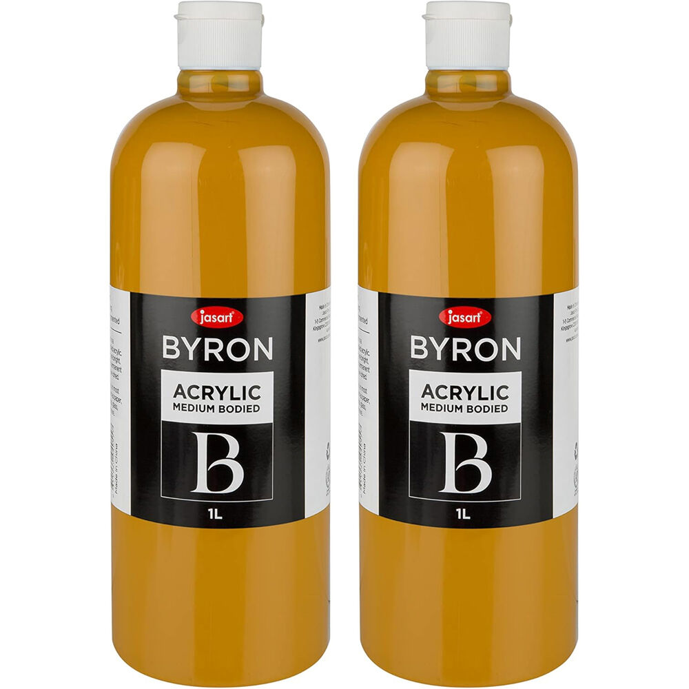 2PK Jasart Byron 1L Acrylic Paint Bottle Medium-Bodied - Yellow Oxide