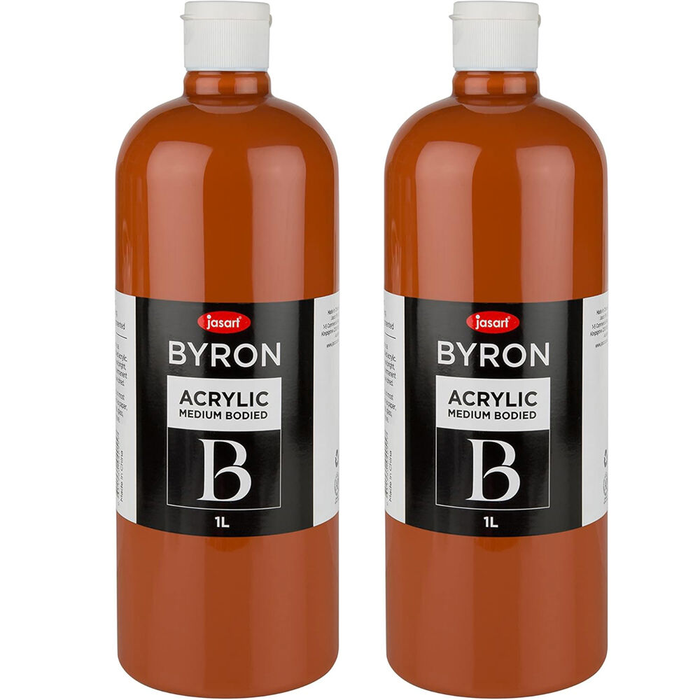 2PK Jasart Byron 1L Acrylic Paint Bottle Medium-Bodied - Red Oxide