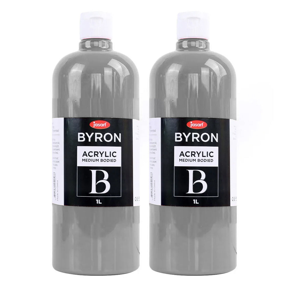 2PK Jasart Byron 1L Acrylic Paint Bottle Medium-Bodied - Silver