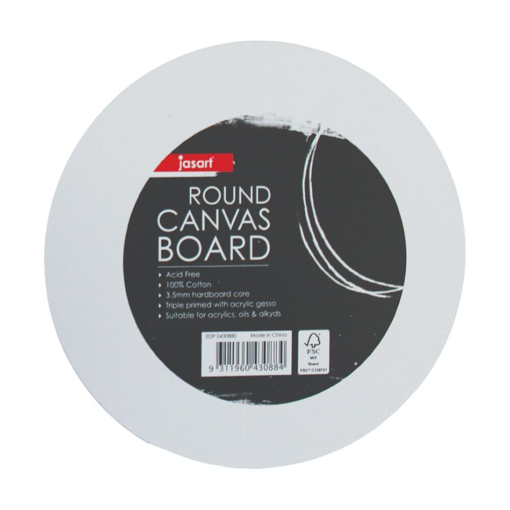 6PK Jasart Studio 12" Round Cotton Painting Canvas Panel 380GSM - White