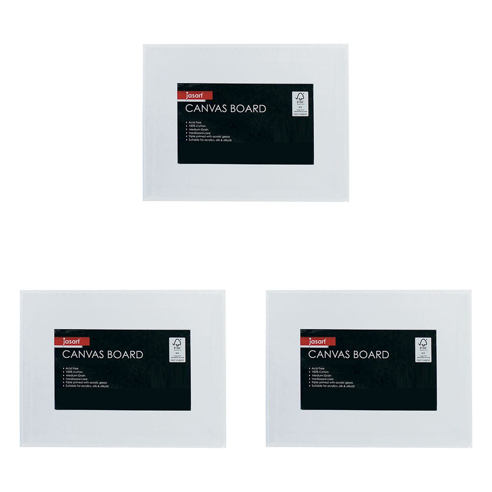 3PK Jasart Studio 12x16" Cotton Canvas Board Panel 380GSM - White
