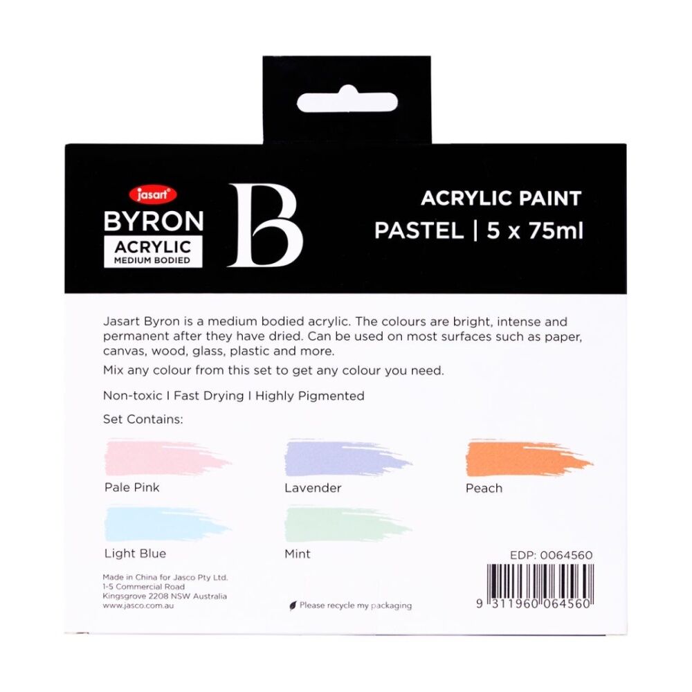 3x 5pc Jasart Byron 75ml Acrylic Paint Tube Set - Pastel