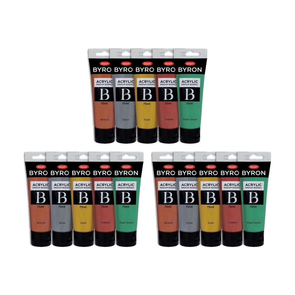 3x 5pc Jasart Byron 75ml Acrylic Paint Tube Set - Metallic
