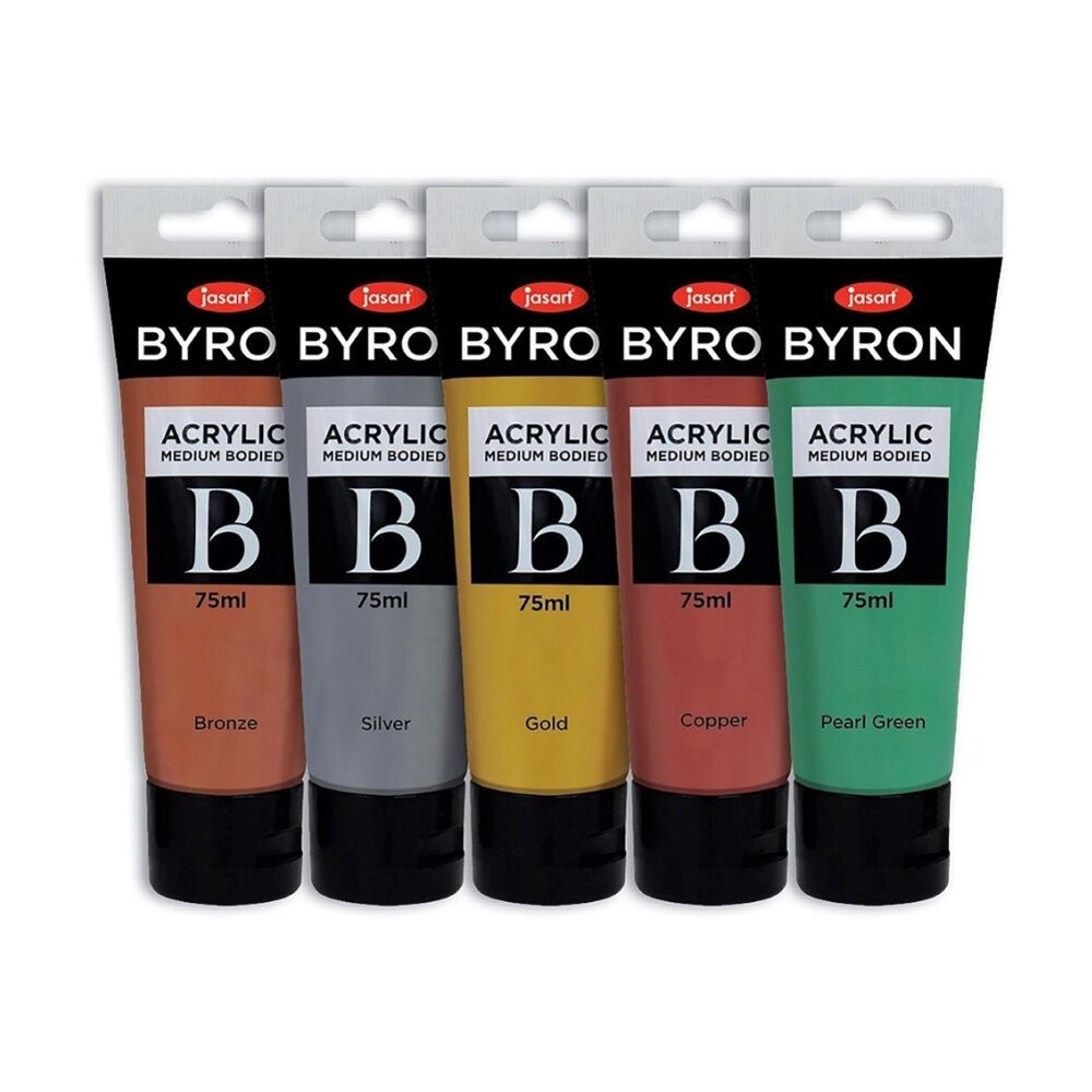 3x 5pc Jasart Byron 75ml Acrylic Paint Tube Set - Metallic