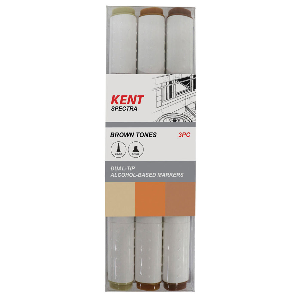 4x 3pc Kent Spectra Graphic Markers Brush Chisel Nib Brown Set