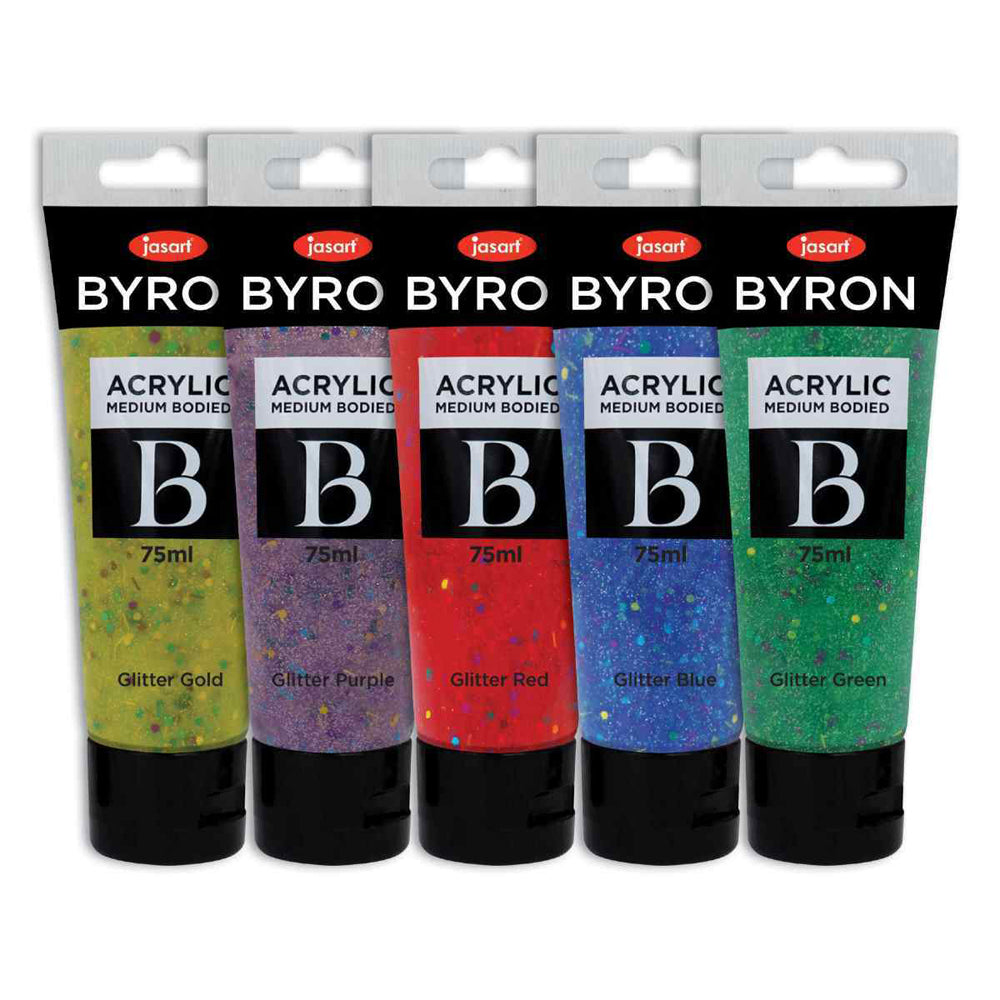 3x 5pc Jasart Byron 75ml Acrylic Paint Tube Set - Glitter