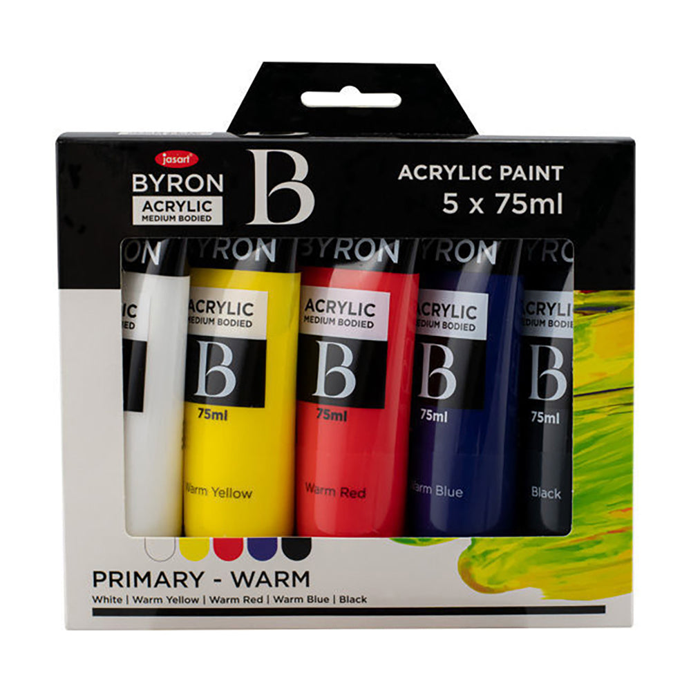 3x 5pc Jasart Byron 75ml Acrylic Pain Tubet Set - Primary Warm