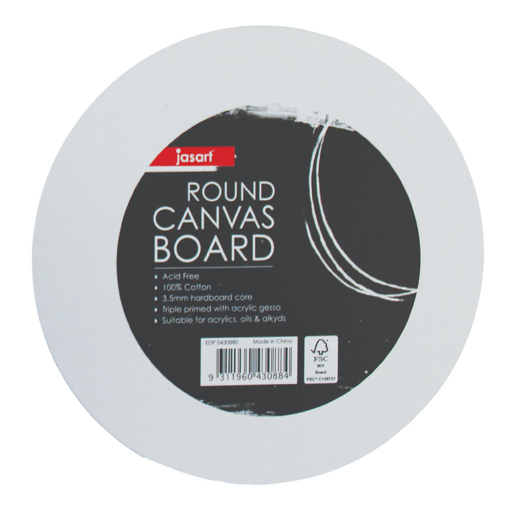 12PK Jasart Academy 6" Round Cotton Canvas Board 280GSM - White