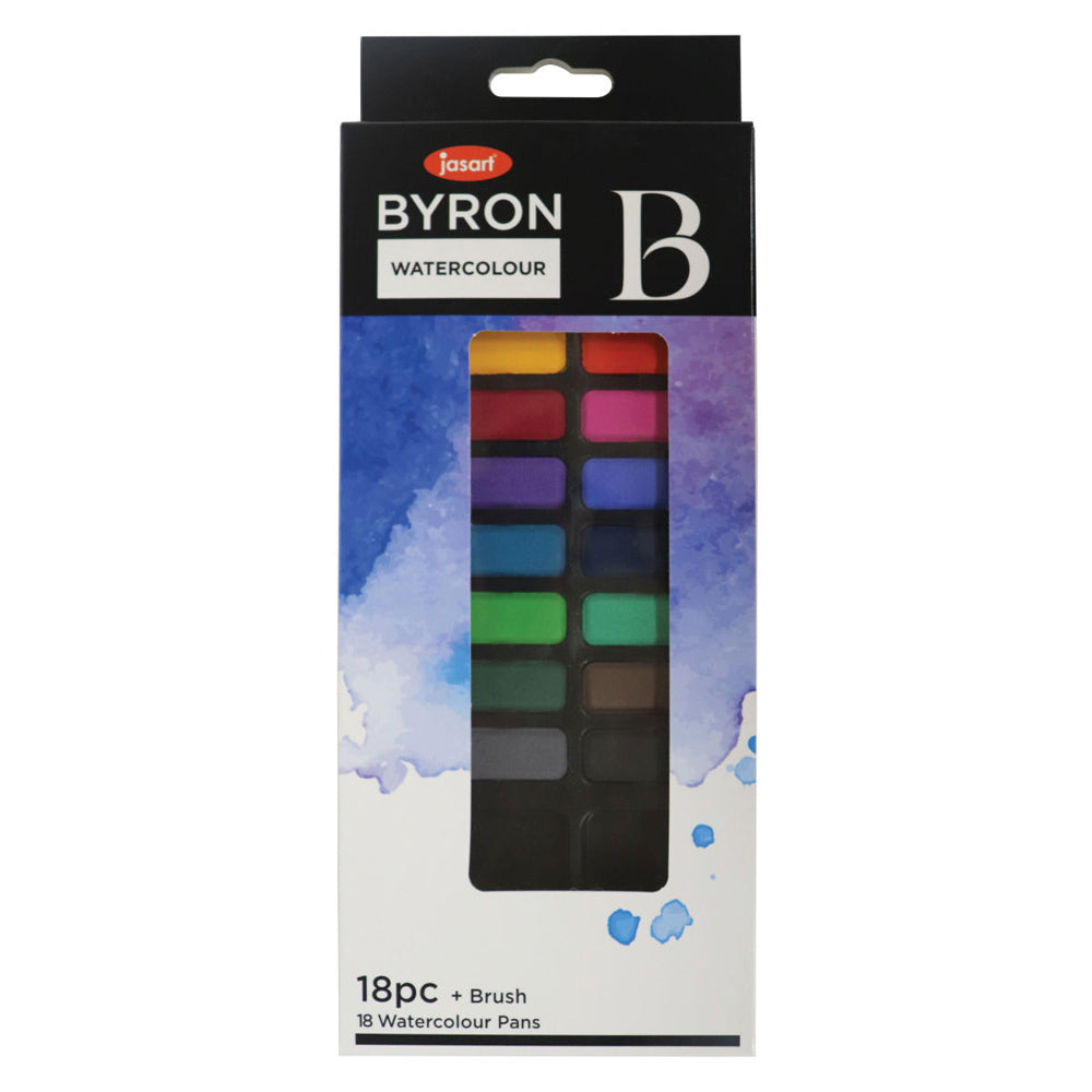 3PK Jasart Byron 18-Colour Pan Watercolour w/ Tin/Brush Set