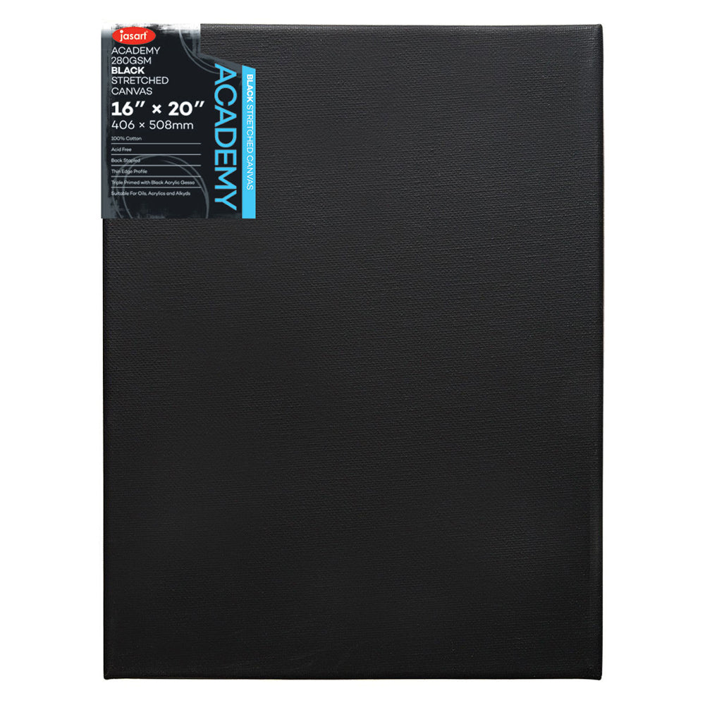 3PK Jasart Academy 16x20" Thin Edge Stretched Cotton Canvas - Black