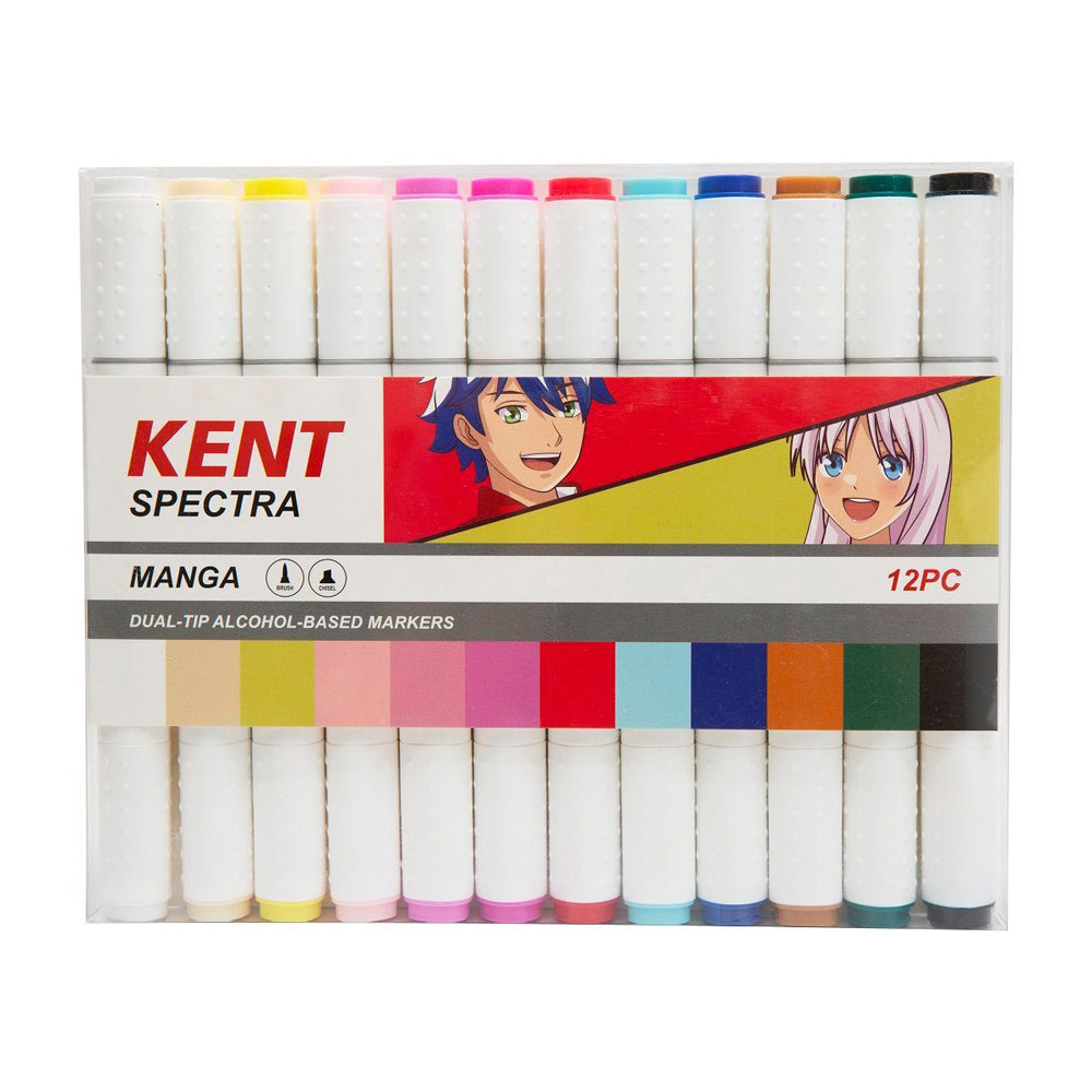 12pc Kent Spectra Graphic Markers Brush Chisel Nib Manga Set