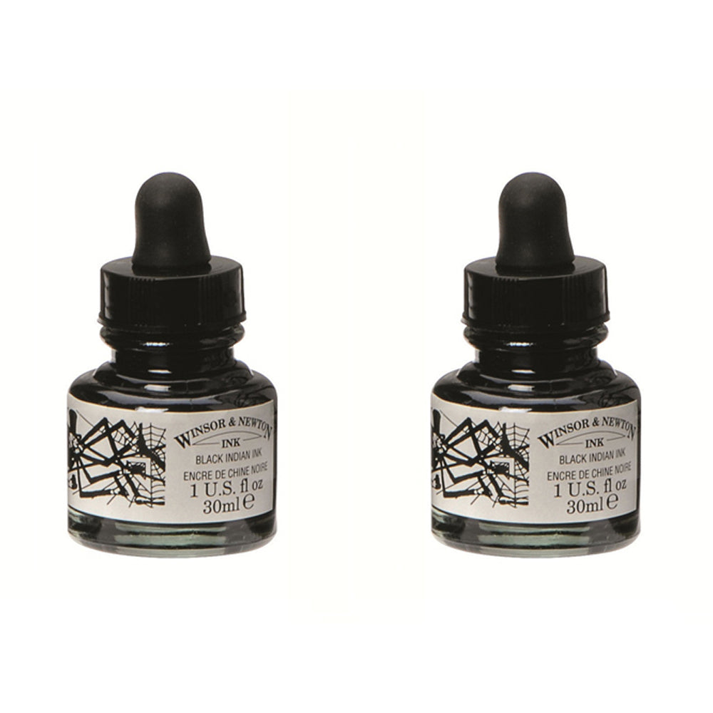 2PK Winsor & Newton 30ml Black Indian Ink 951 Bottle Calligraphy