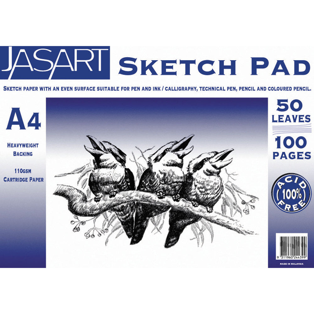 3PK Jasart A4 Sketch Pad 100-Pages Drawing/Painting Cartridge Paper