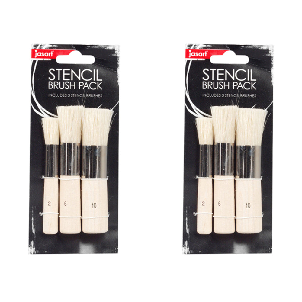 2x 3pc Jasart Stencil Hog Bristle Short/Stubby Brush Sizes 2/6/10