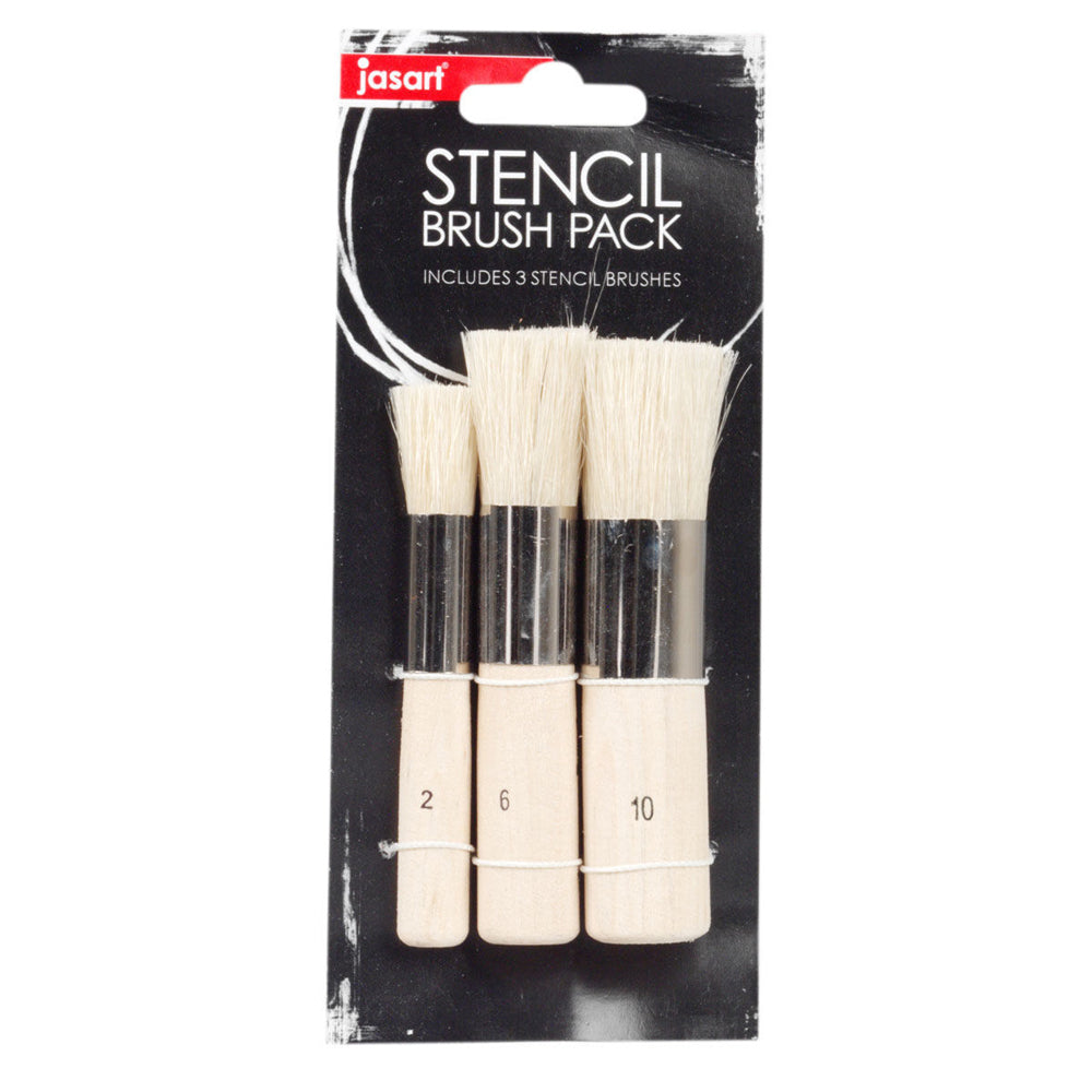 2x 3pc Jasart Stencil Hog Bristle Short/Stubby Brush Sizes 2/6/10