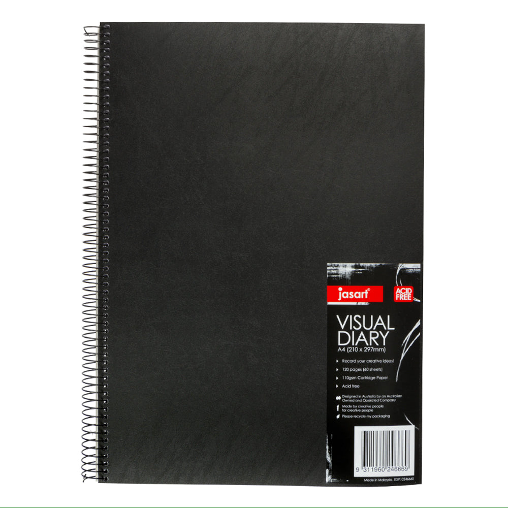 3PK Jasart 120 Page A4 Visual Diary 21x29.7cm Journal Notebook - Black