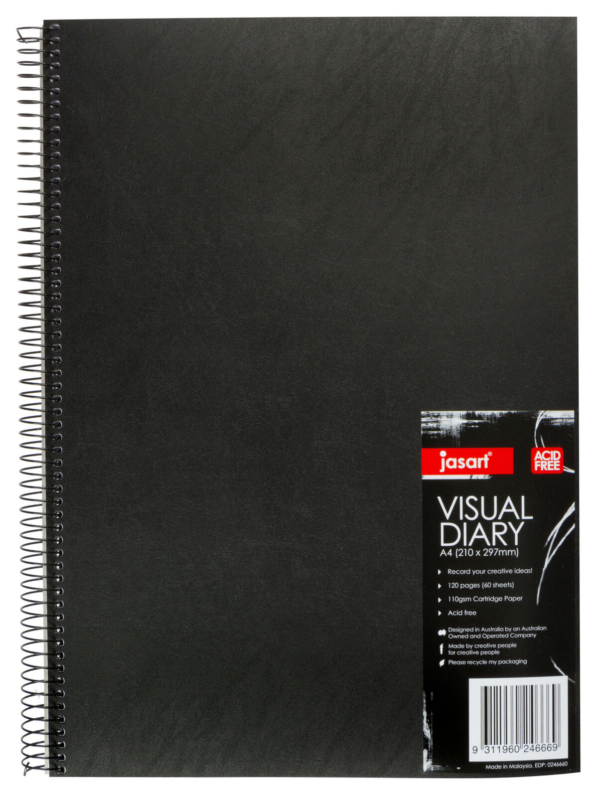 10PK Jasart Single A5 Wire Bound Visual Diary 60-Sheets - Black