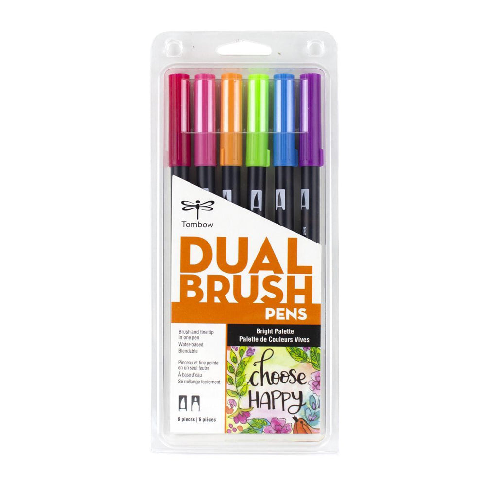 6pc Tombow Dual Brush Pen Marker Drawing/Sketching Set - Bright