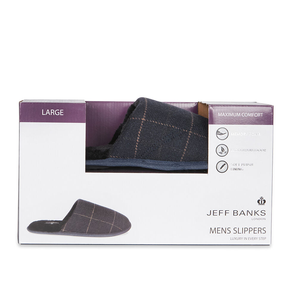 Jeff Banks Men's Scuff Slip-On Plush Slippers Mens AU10.5-11.5/EU44-45.5 - Navy