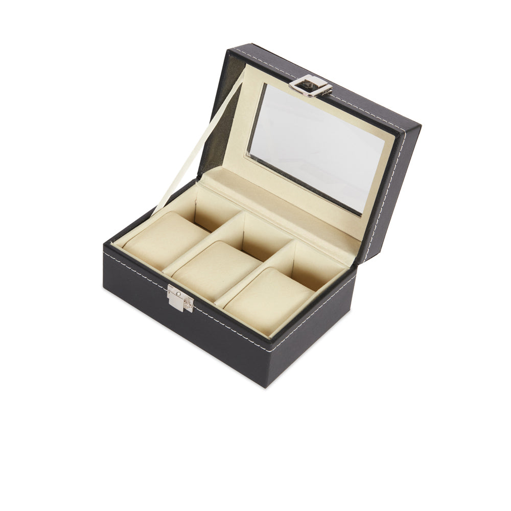Jeff Banks 3-Slot PVC Watch Box Carrier Storage - Black