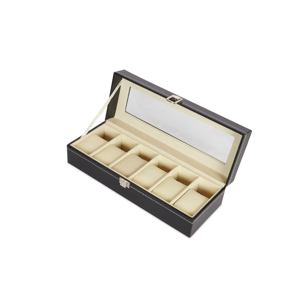 Jeff Banks 6-Slot PVC Watch Box Carrier Storage - Black