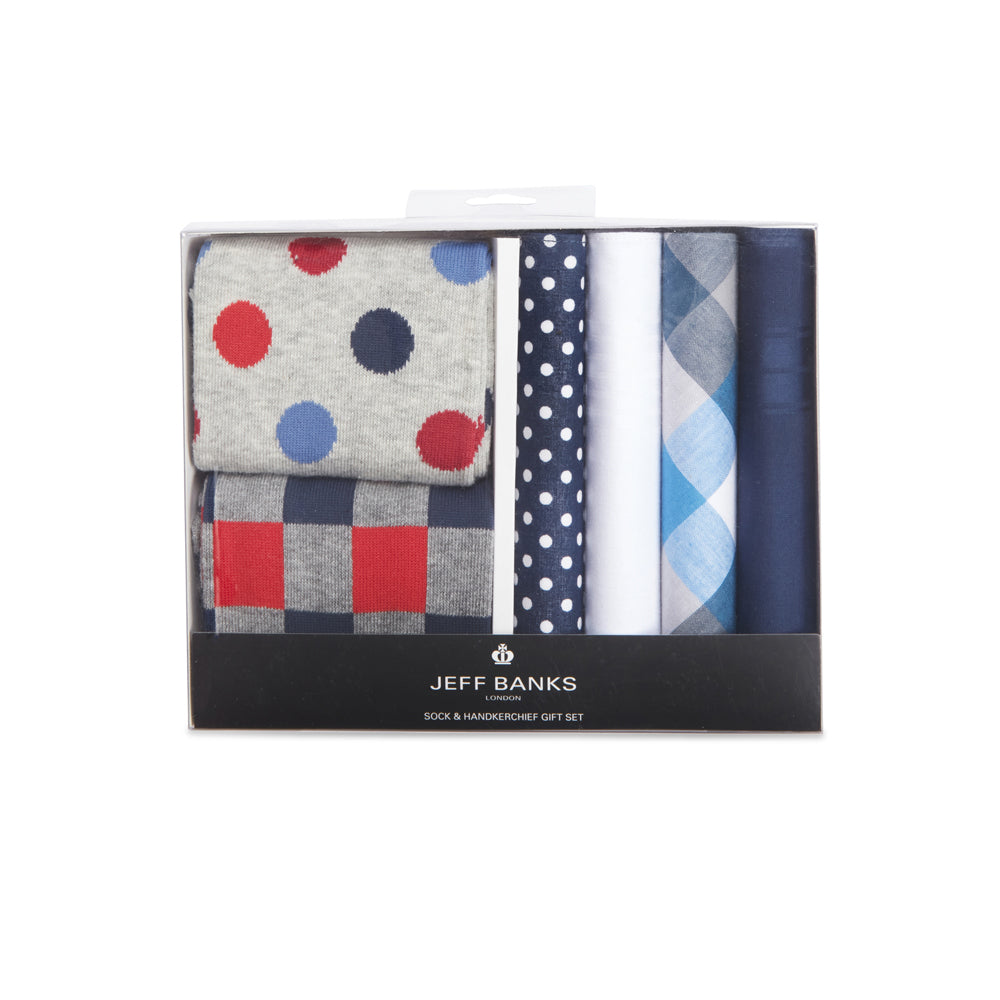 Jeff Banks Men's Handkerchief & Socks Gift Pack - Navy/Grey