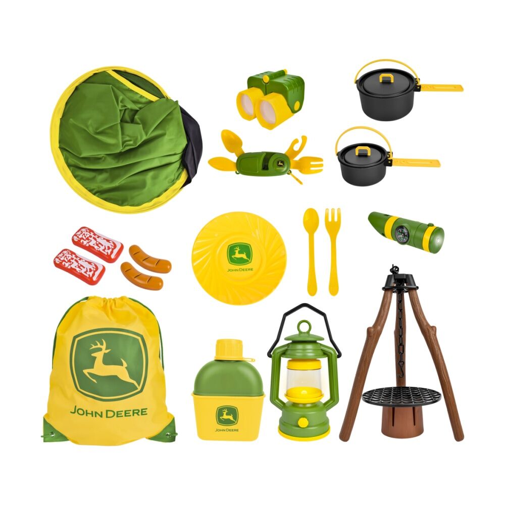 18pc John Deere 18Pc Pop-Up Camping Set w/Interactive Fire Pit & Accessories 5y+