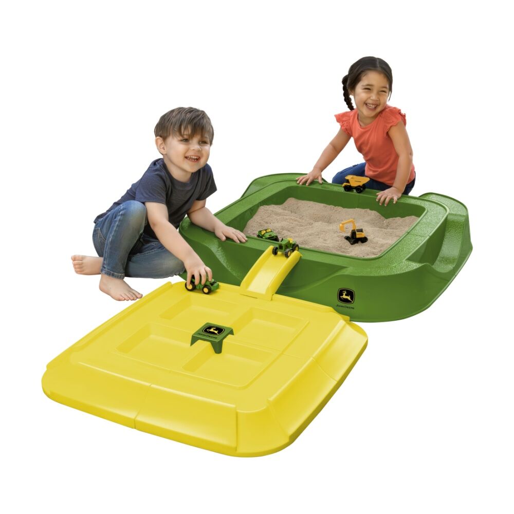 John Deere Worksite Sand Pit/Box Play Set w/5 Mini Vehicles & Cover 84cm 18m+
