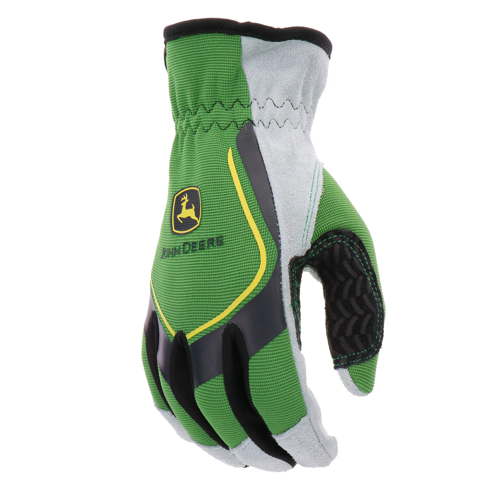 John Deere Men's Split Cowhide Leather Utility Gloves Green/Black