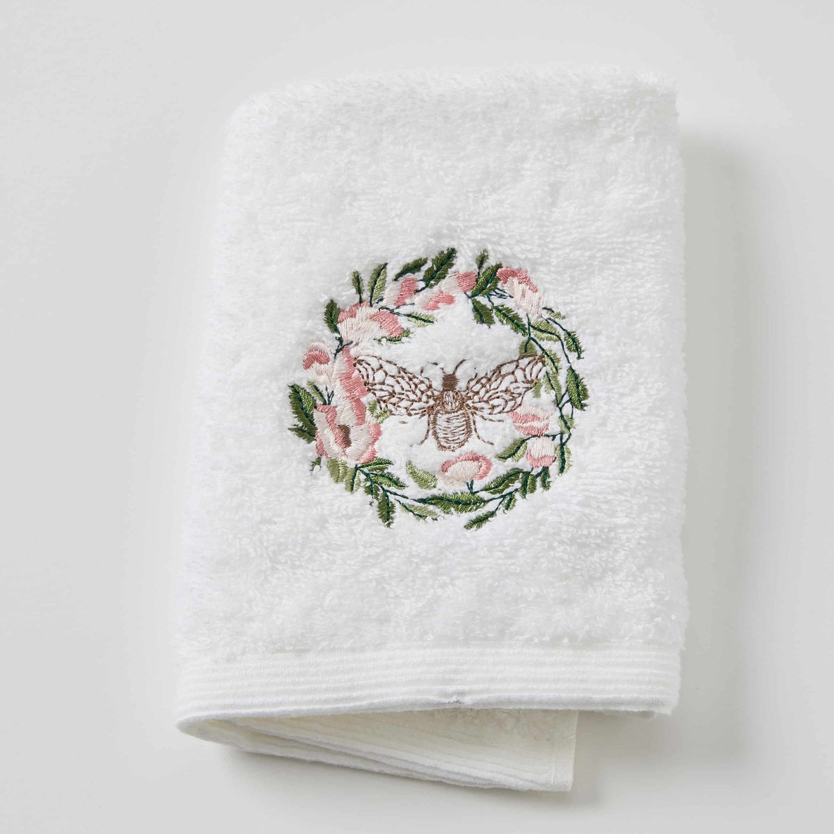 2x Pilbeam Living Floral Bee 32x32cm Cotton Face Washer - White