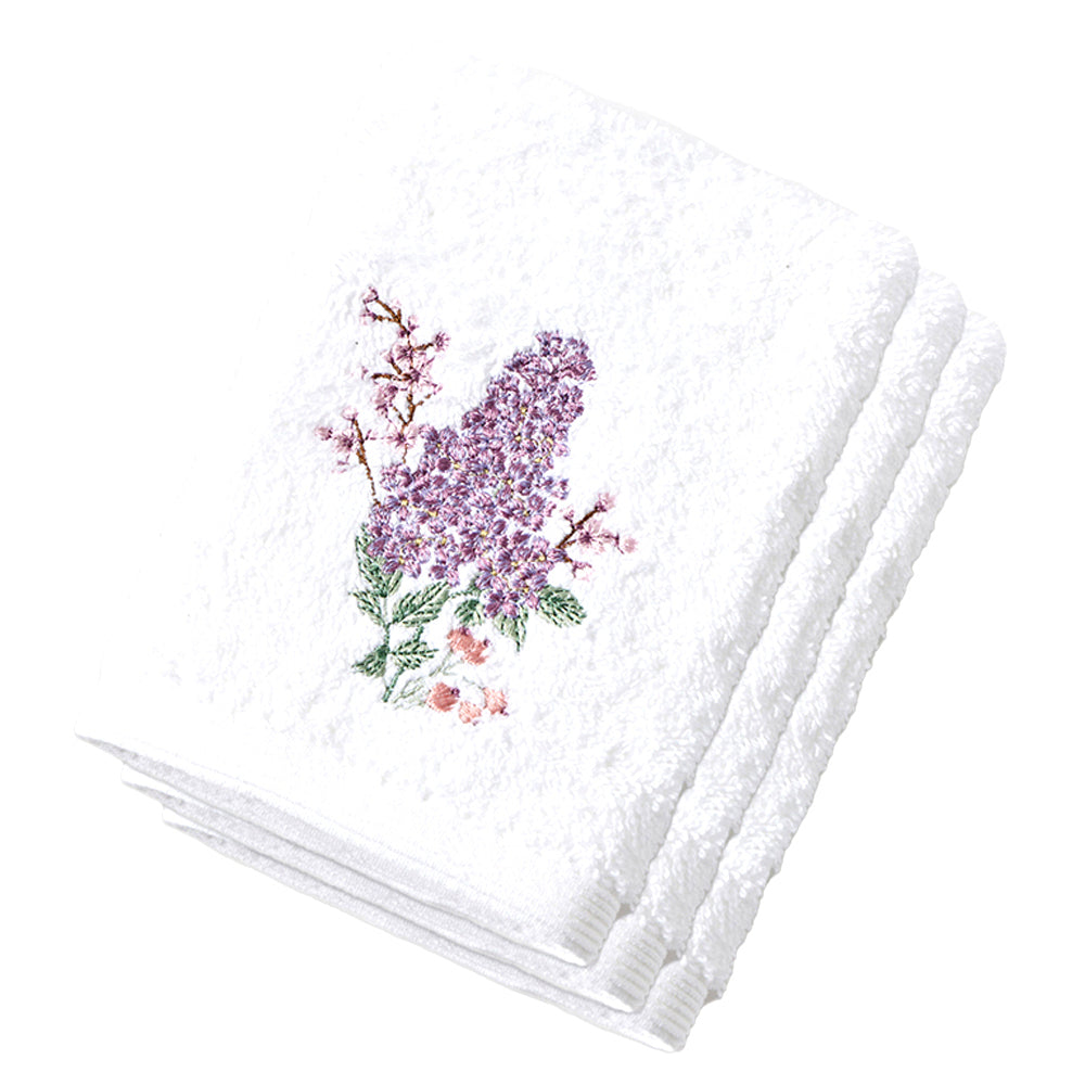 3PK Pilbeam Living Cotton Lilac Bouquet Face Washer White 32cm