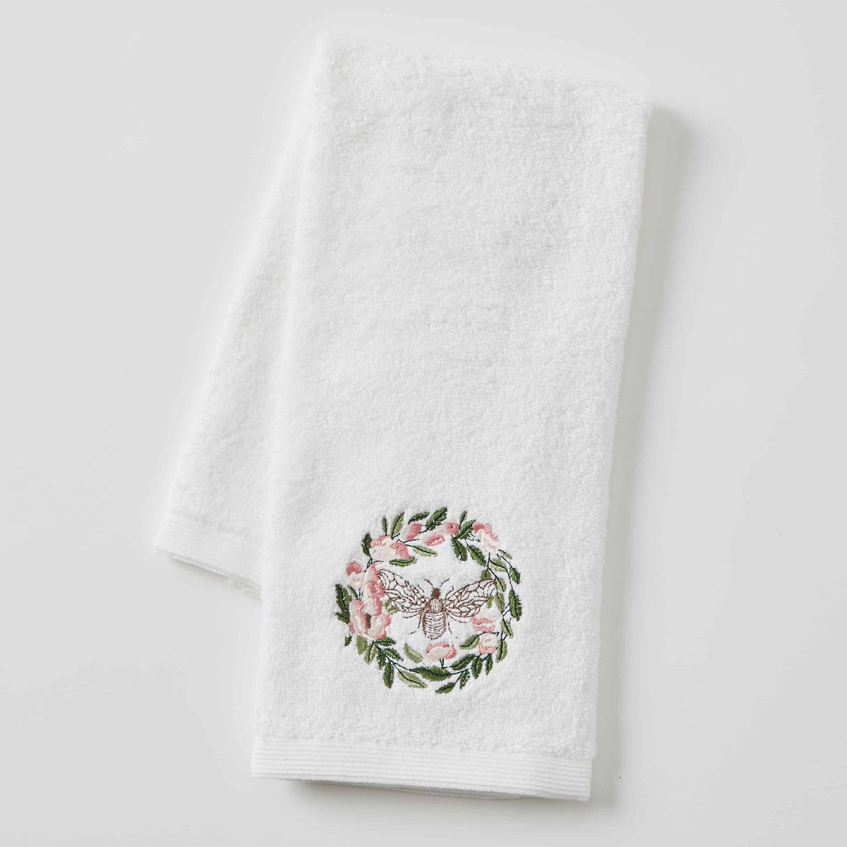 2x Pilbeam Living Floral Bee 42x65cm Cotton Hand Towel - White