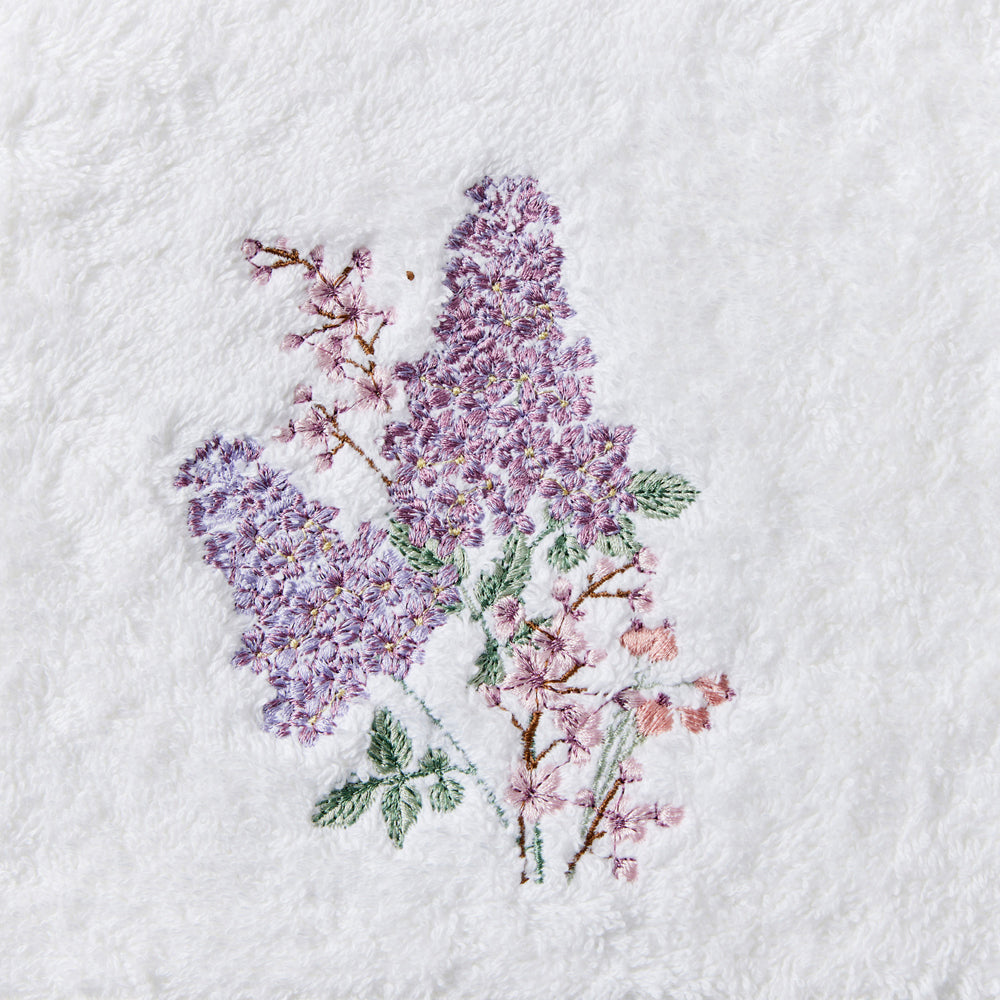 2PK Pilbeam Living Cotton Lilac Bouquet Hand Towel White 65cm