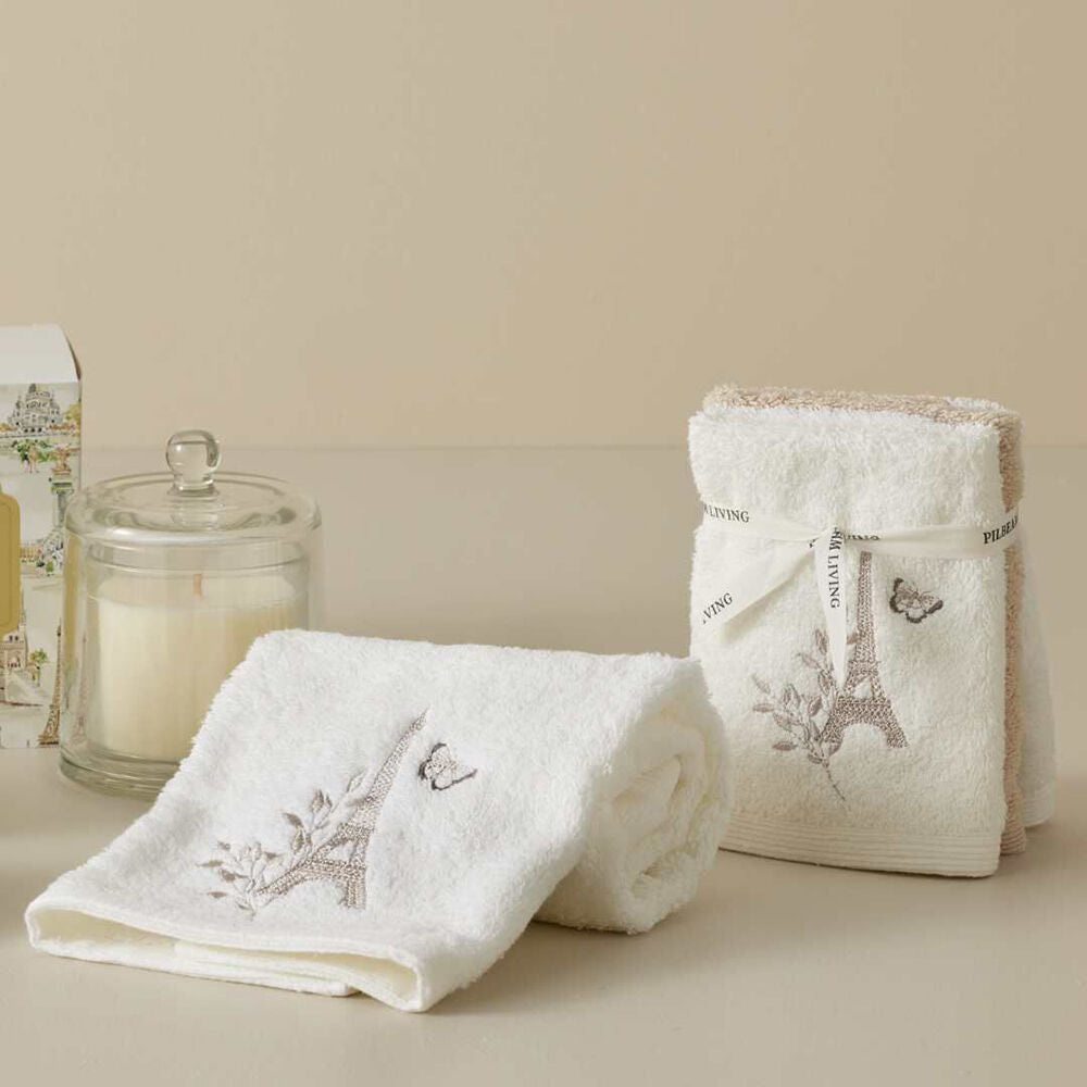 Pilbeam Living Amour Hand Towel Absorbent Embroider 100% Cotton White 65cm