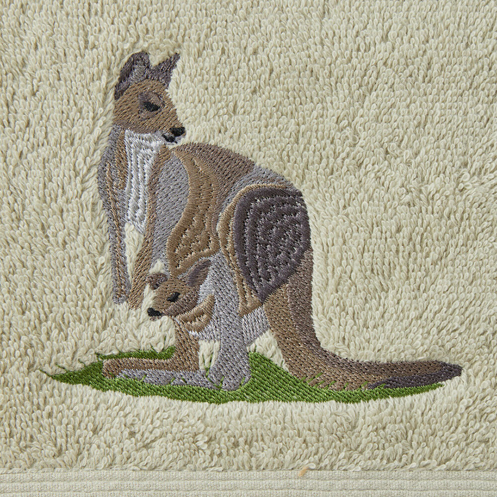 2pc Pilbeam Living Kangaroo Hand Towel Set 100% Cotton Sage Green