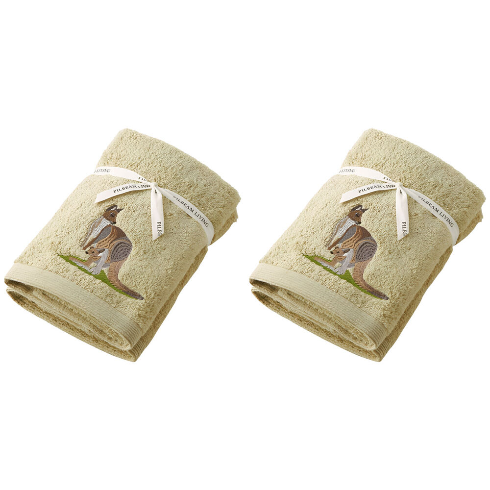 2x 2pc Pilbeam Living Kangaroo Hand Towel Set 100% Cotton Sage Green