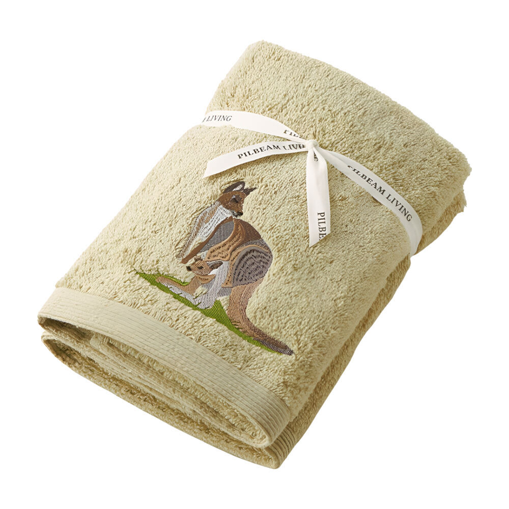 2x 2pc Pilbeam Living Kangaroo Hand Towel Set 100% Cotton Sage Green