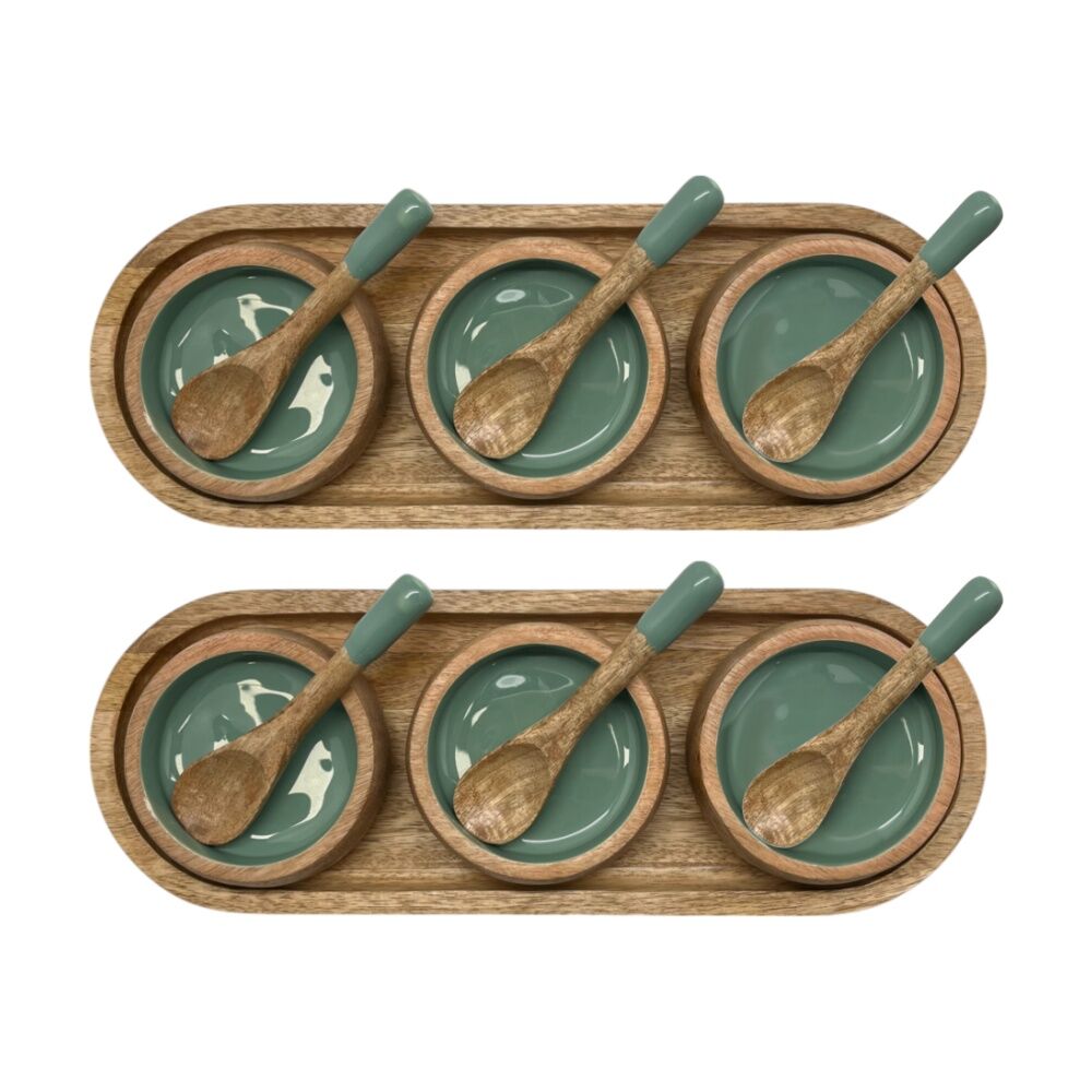 2PK J.Elliot Home Corinne Serving Tray w/ Bowls & Spoons 35.5x13x5cm Green Natural