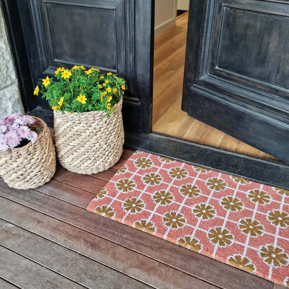 J.Elliot Home Geo Flowers 45x75cm PVC Backed Coir Door Mat