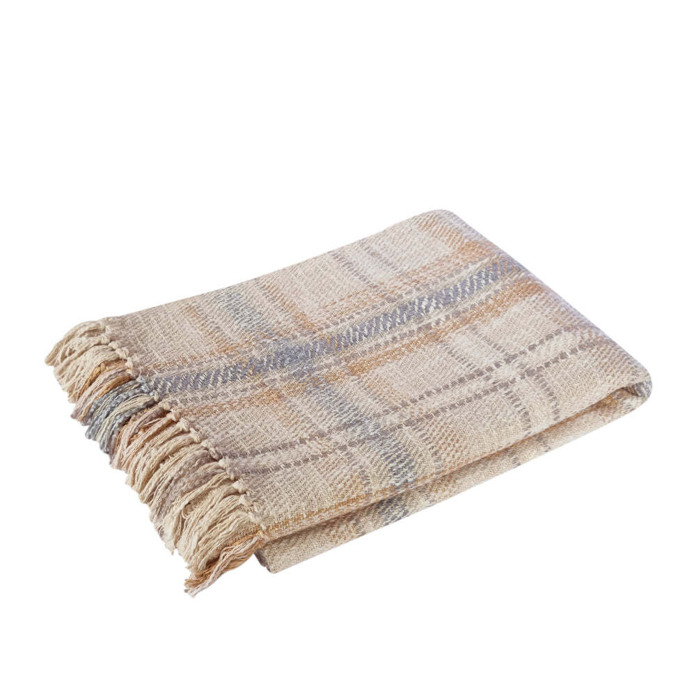 J.Elliot Home Rhiannon 130x160cm Cotton Throw Blanket - Grey Beige Multi