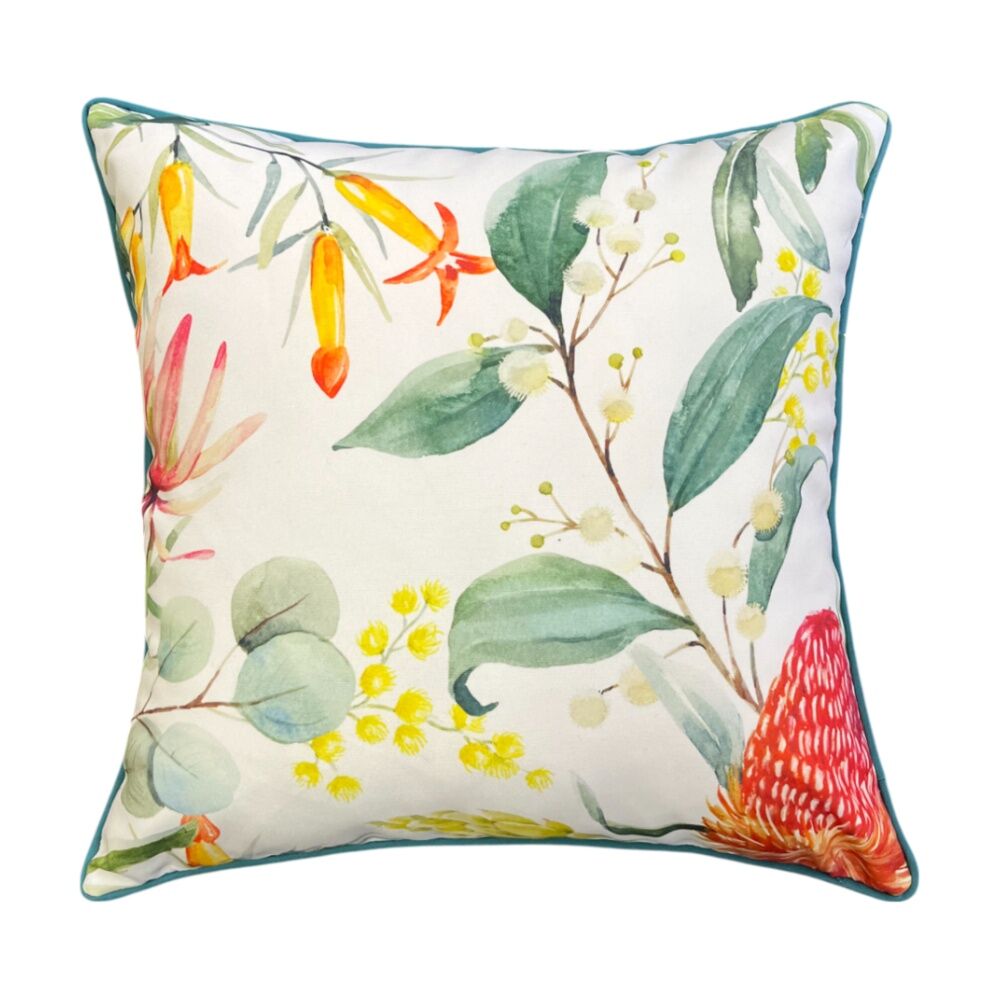 2PK J.Elliot Home Banksia Outdoor Cushion Pillow Decor 50x50x12cm Green & Orange