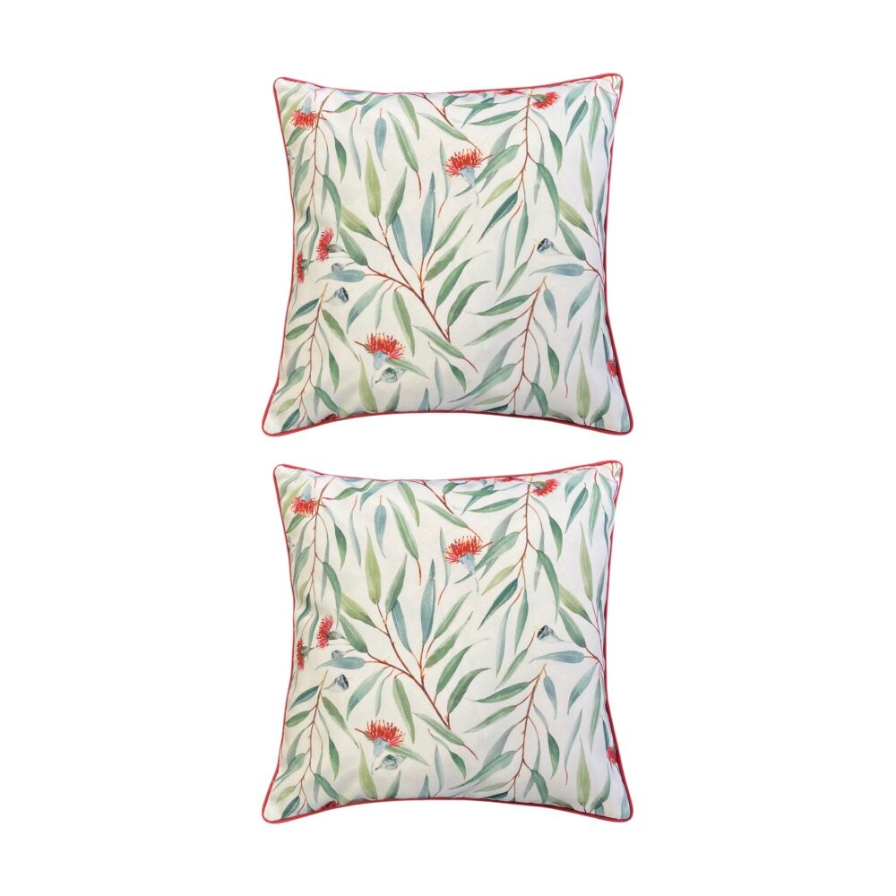 2PK J.Elliot Home Wattle Outdoor Cushion Pillow Decor 50x50x12cm Green & Red