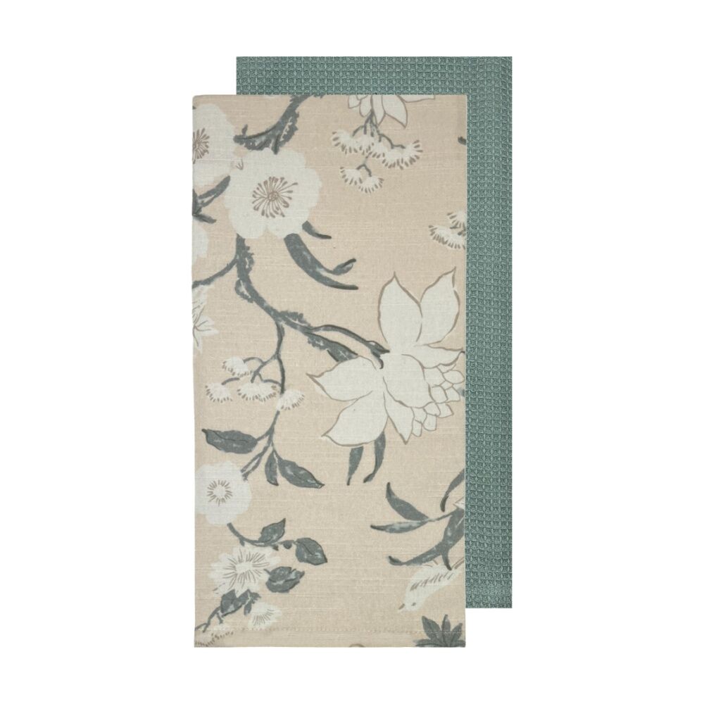 2pc J.Elliot Home Nordhem Tea Towels 50x70x0.2cm Warm Beige Floral Multi