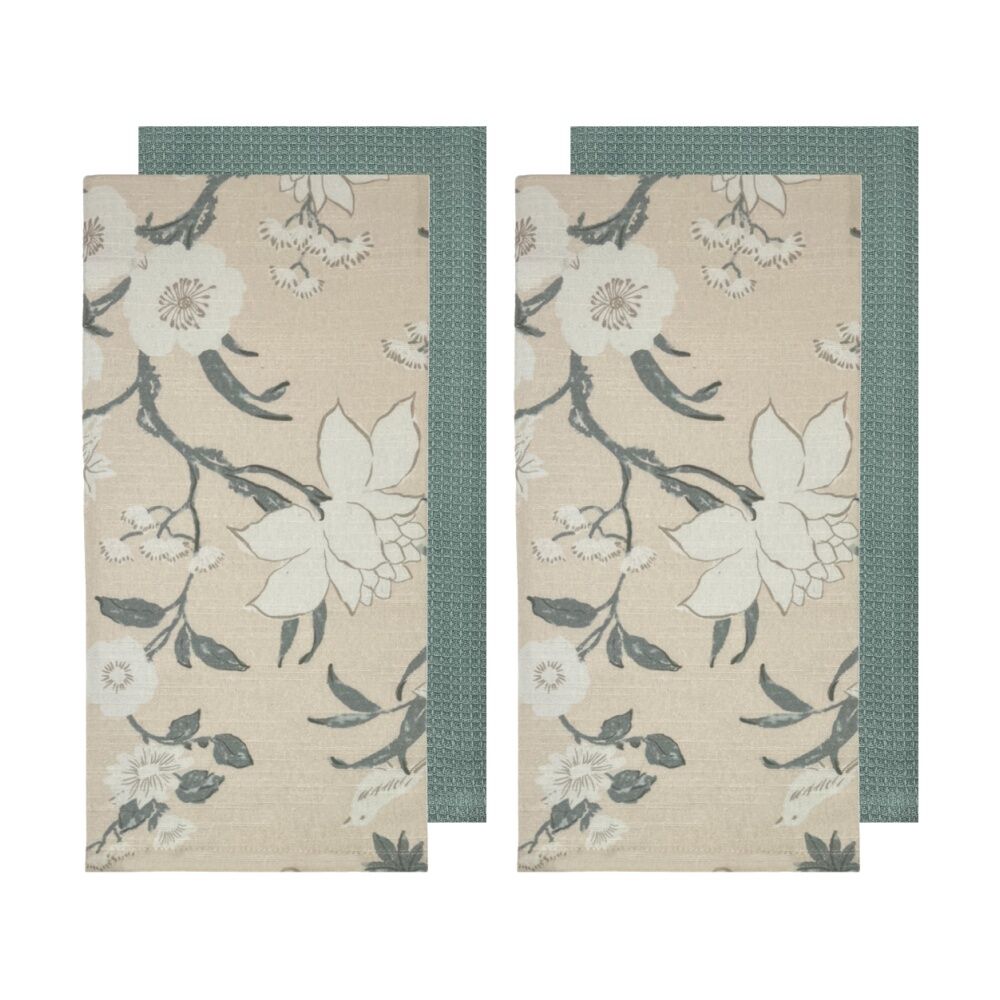 2x 2pc J.Elliot Home Nordhem Tea Towels 50x70x0.2cm Warm Beige Floral Multi